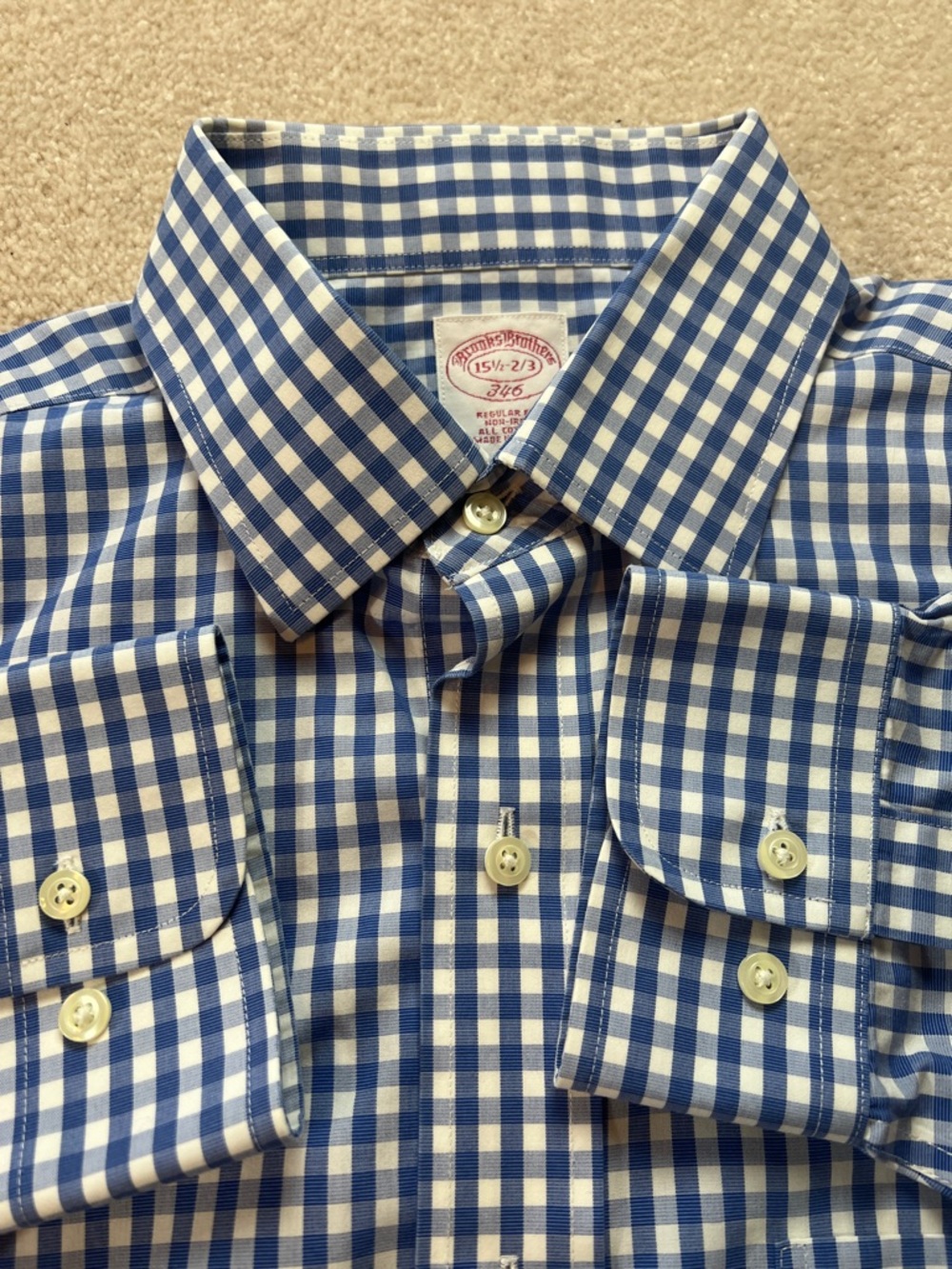Brooks Brothers 346 Mens Regular Fit Non-Iron Gingham Dress Shirt Blue White 056